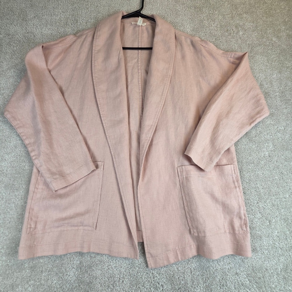 Eileen Fisher Organic Linen Open Front Cardigan Jacket Blush Pink XS